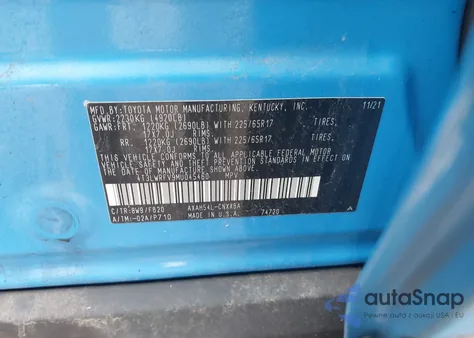 2021 Toyota Rav4 Hybrid Le z USA, uszkodzony, nr VIN 4T3LWRFV9MU045460